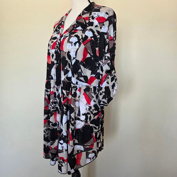 Style & Co 2X Chiffon Tunic Blouse/Dress 3/4 Roll Tab Sleeve Button Front Flowy - Picture 9 of 16
